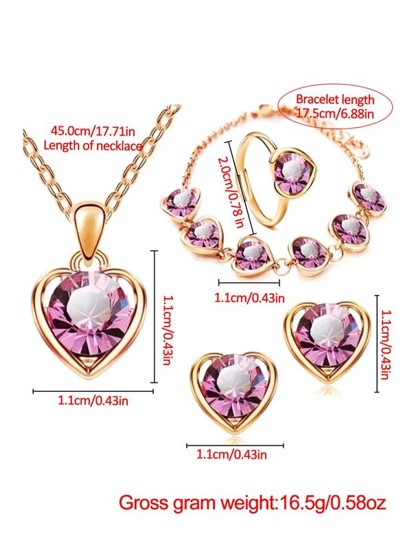 Women's Smart Silicone Watch & Rhinestone Jewelry Set (6counts set), Exquisite Wristwatch & Heart Shape Earrings Necklace Ring, for Women & Girls