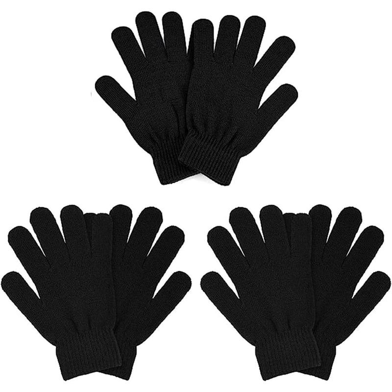 3 Pairs Winter Magic Gloves Adults Warm Stretchy Unisex Black Gloves One Size Fits Most Men Women Teens Magic Knit Gloves