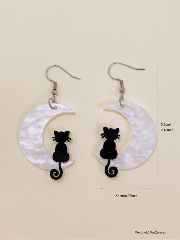 Temperament Trendy Moon & Cat Design Dangle Earrings (1 Pair), Fashionable Jewelry for Women, Elegant All-match Fashion Accessories for Daily Wear