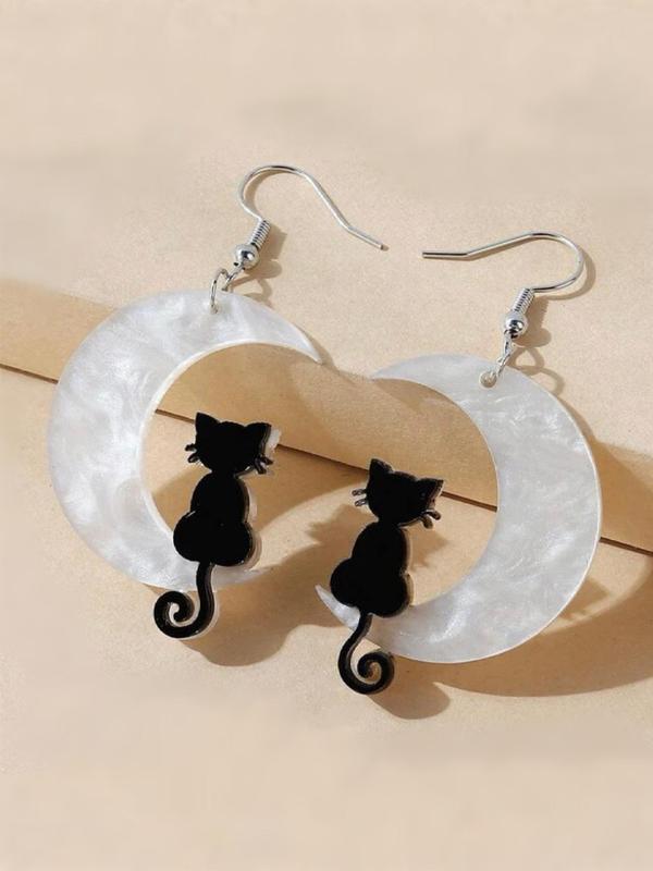 Temperament Trendy Moon & Cat Design Dangle Earrings (1 Pair), Fashionable Jewelry for Women, Elegant All-match Fashion Accessories for Daily Wear