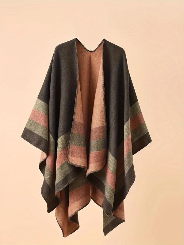 Women's Striped Print Shawl, Casual Soft Warm Long Shawl for Fall & Winter, Fashion Accessories for Women & Girls