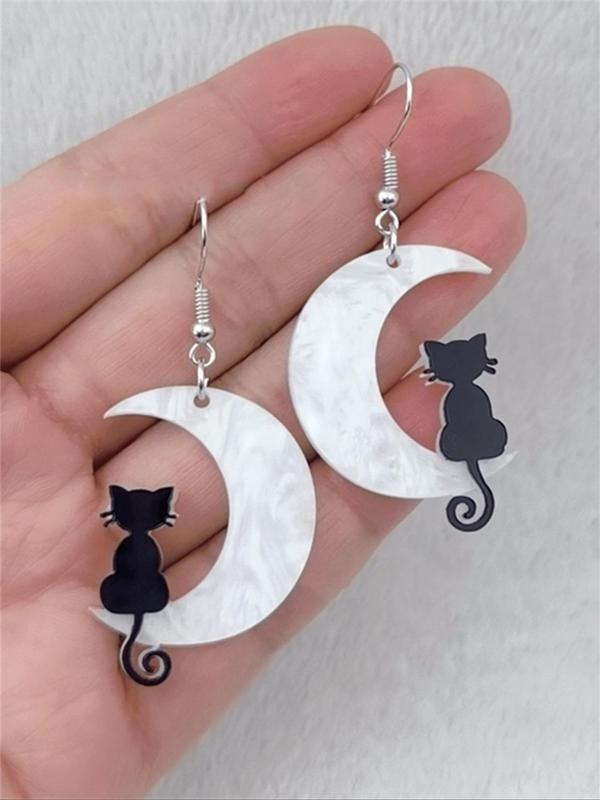 Temperament Trendy Moon & Cat Design Dangle Earrings (1 Pair), Fashionable Jewelry for Women, Elegant All-match Fashion Accessories for Daily Wear