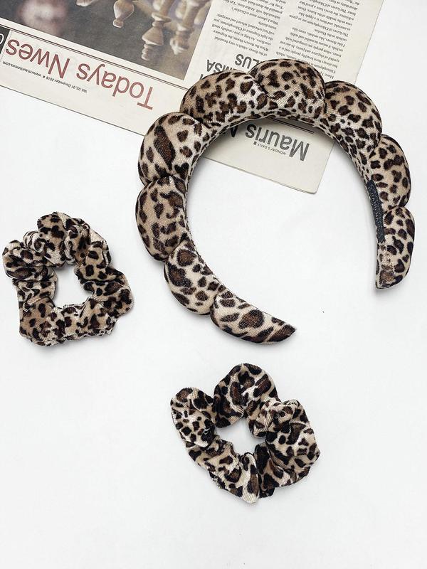 Leopard Print Hair Ties & Headband Set for Autumn and Winter, Casual Simple Hair Accessories for Women, Minimalist Headwear Suitable for Thick Hair