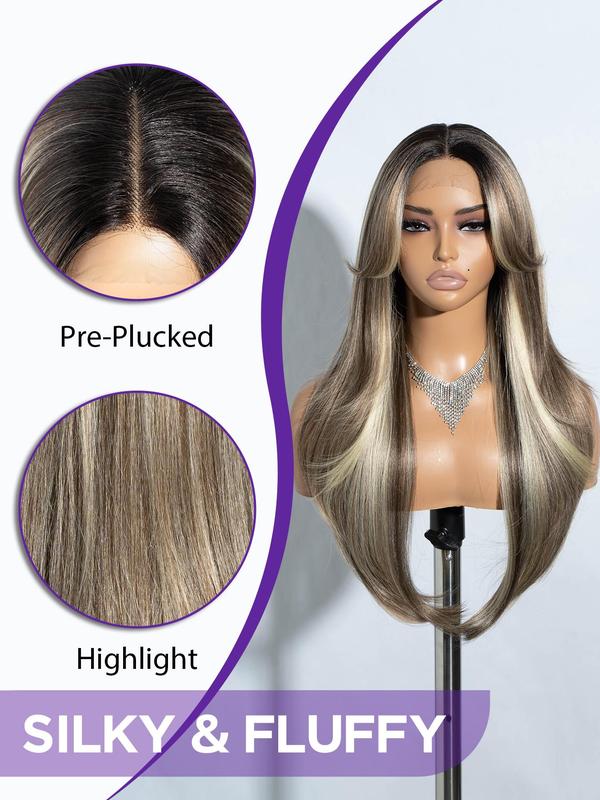 26 Inch Layered Long Lace Front Straight Wigs for Women, Fall Hair Trends 2024, Natural Looking Trendy Gorgeous Fluffy Wigs with Curtain Bangs for Back To School Summer Hairstyles