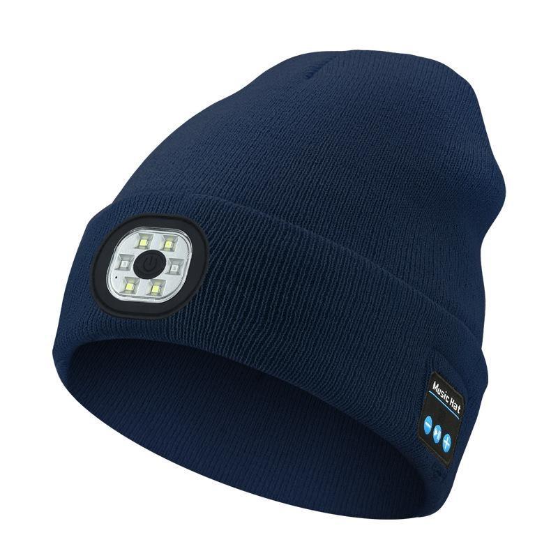 Bluetooth knitted hat with LED headlamp and detachable speaker, USB rechargeable woven warm winter hat, birthday gift.