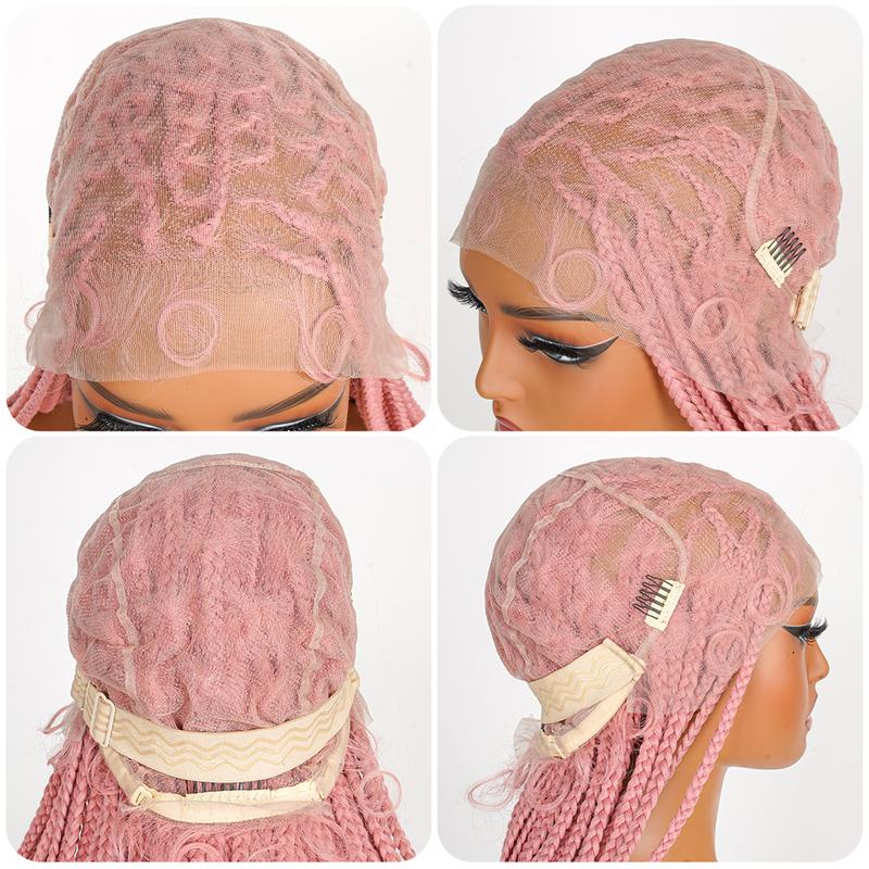 SuperNova #Pink 36 Inches Full Lace Synthetic Bohemian Knotless Box Braided Wigs, Lightweight, Breathable, Natural Look, Long-Lasting, Easy to Maintain, Perfect for Fashionable Styles, Versatile for Any Occasion, Elegant Pink Color for All-Day Wear