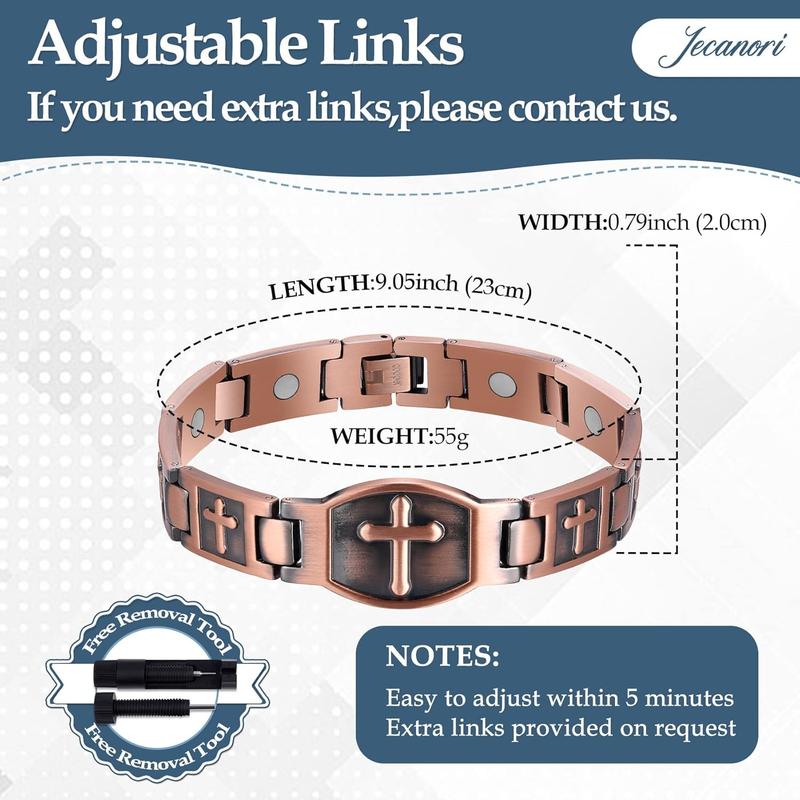 Jecanori Pure Copper Bracelet for Men, Mens Copper Cross Bracelet, Copper Jewelry Gift with Sizing Tool