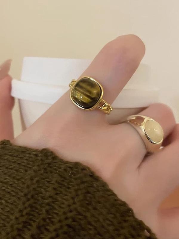 Vintage Style Stone Decor Cuff Ring, Fashionable Jewelry for Women & Girls, Retro Fashion Jewelry for Party, Daily Clothing Decor, Trendy All-match & Exquisite Jewelry for Birthday Gift