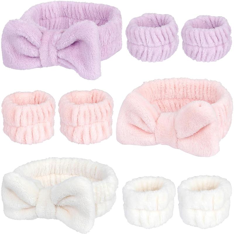 9Pcs Spa Headband And Wristband Set, 3Pcs Microfiber Face Headband, And 6Pcs Wrist Spa Wash Band Absorbent Wrist bands, for Washing Face Wash Headband Makeup Skincare Headband