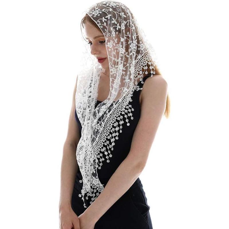 Triangle Lace Mantilla Veil Tulle Scarf Covering Church Veil for Mass Wedding Bridesmaids