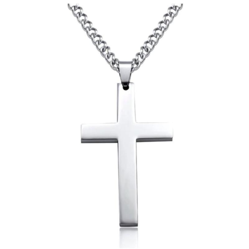 Cross Necklace for Men - Stainless Steel Silver Gold Black Plain Cross Pendant Necklace Simple Jewelry Gifts, 16-24 Inches Chain