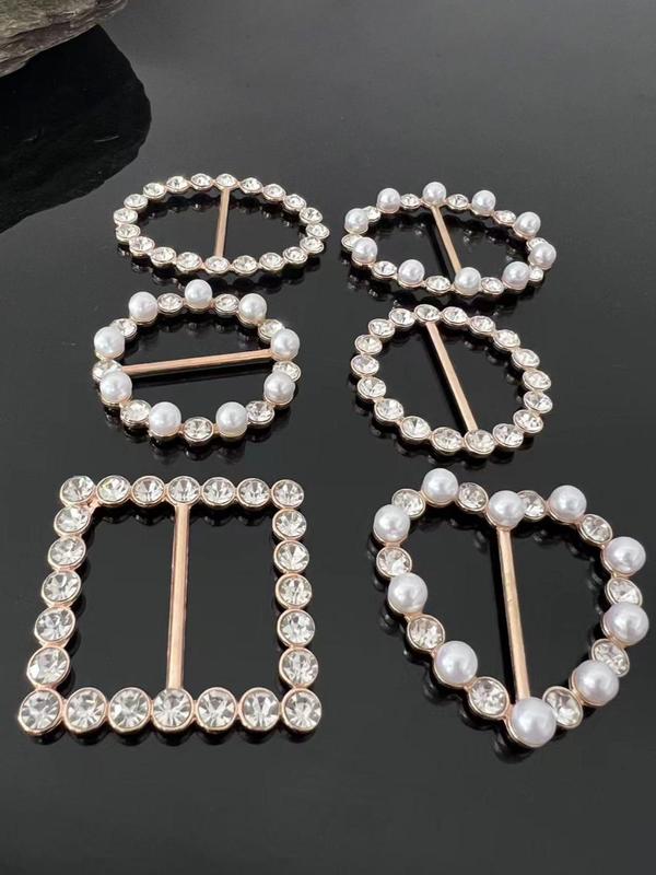 Women's Elegant Faux Pearl & Rhinestone Decor Brooch, 6pcs set Elegant Heart & Round & Square Shaped Clothes Waist Button, Fashion Accessories for Women & Girls As Birthday Gift