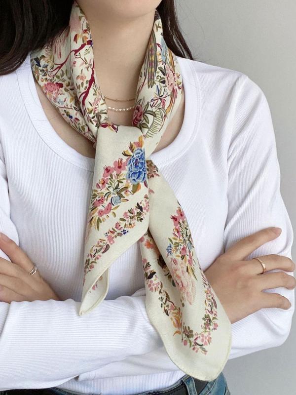 Women's Floral & Bird Pattern Scarf, Fashionable Colorblock Soft Comfortable Shawl for All Seasons, Elegant All-match Fashion Accessories for Daily Wear