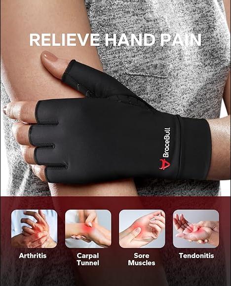 BraceBull Arthritis Gloves (1 Pair), Copper Infused Fingerless Compression Gloves for Women for Pain, Carpal Tunnel, RSI, Rheumatoid, Tendonitis, and Relieve Hand Pain for Women & Men