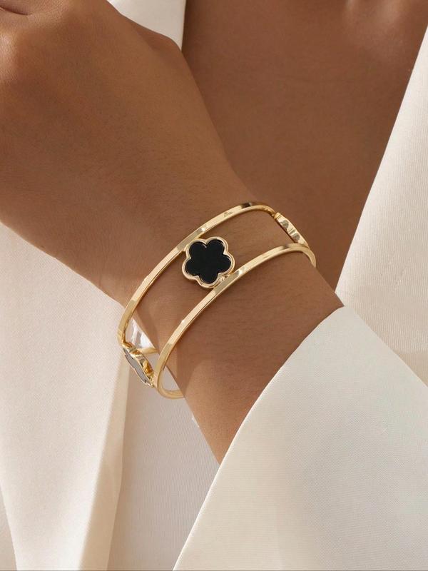 Flower Design Cuff Bangle, Elegant Bangle for Women, Fashion Jewelry for Party, Daily Clothing Decor, Trendy All-match & Exquisite Jewelry for Birthday Gift