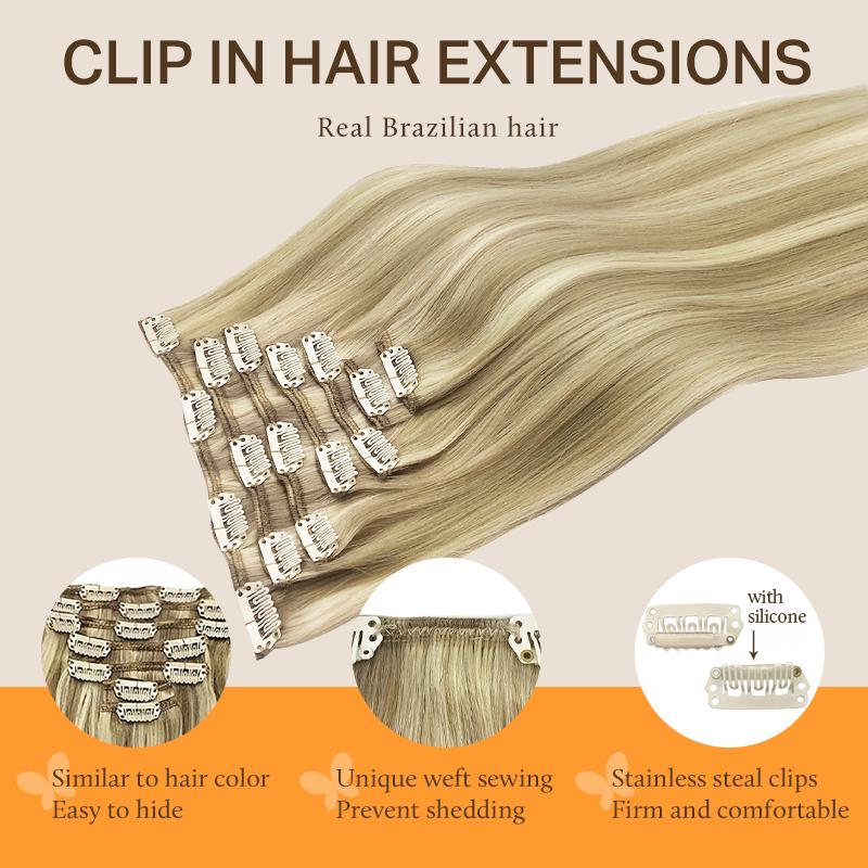 Doores Clip in Hair Extensions Real Human Hair Extensions 120g 7pcs Natural Straight Beginner Friendly