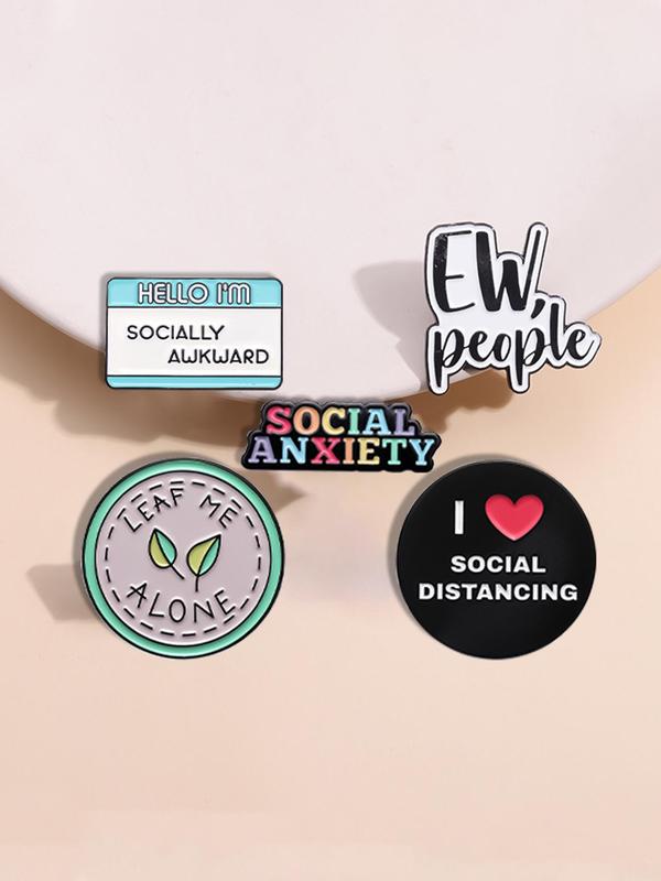 Social Anxiety Themed Brooch Set, Cute Cartoon Badge for Backpack & Clothes Collar, Fashion Accessories for Women & Men