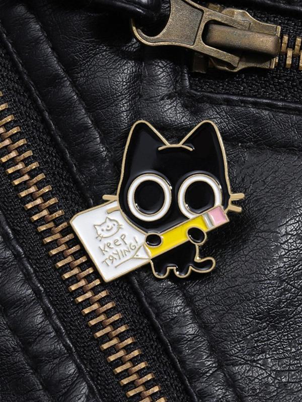 Cute Cat & Letter Design Brooch Pin, Fashion Alloy Badge for Daily Clothing Decor, Clothes Accessories for Men & Women