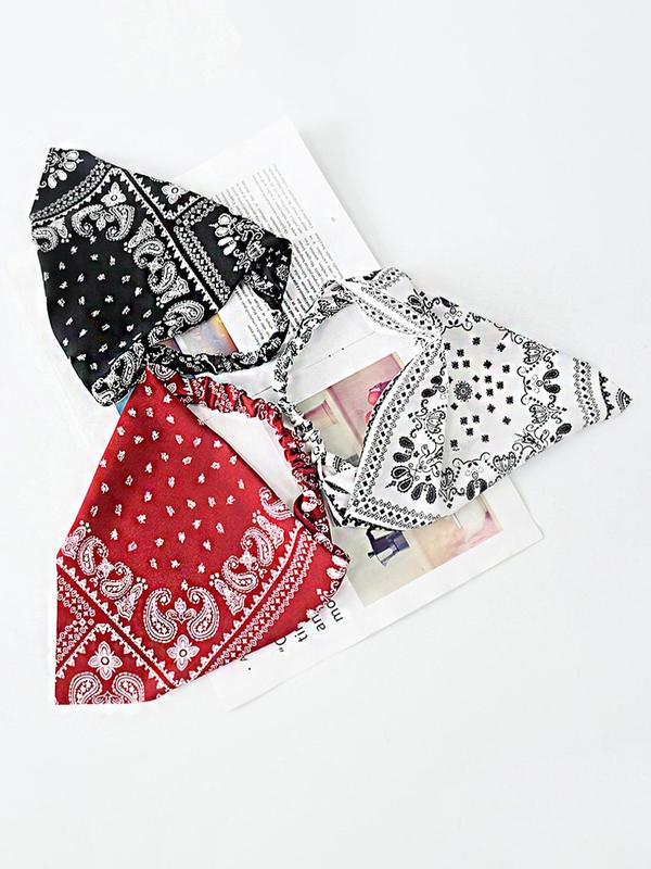 3pcs Women's Simple Style Paisley Print Kerchief, Casual Trendy Boho Style Hair Band, Hair Accessories For Party & Daily Use As Hairstyle Decoration