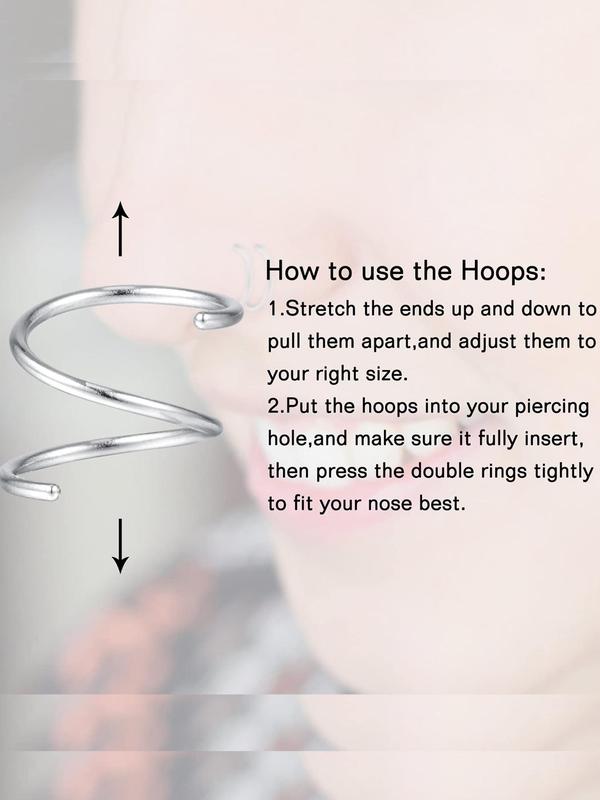 1 Set  4pcs  Stainless Steel Double Spiral Nose Rings, Nose Piercing Jewelry, Body Jewelry For Men & Women, Daily Clothing Decoration