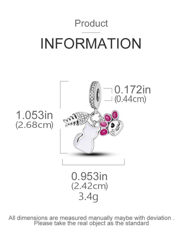 Women's Cute Rhinestone Decor Cat & Fish Bone Design Pendant, Trendy Cat Paw Design Charm for Necklace & Bracelet Making, Fashion Vintage Jewelry DIY Accessories As Birthday Gift