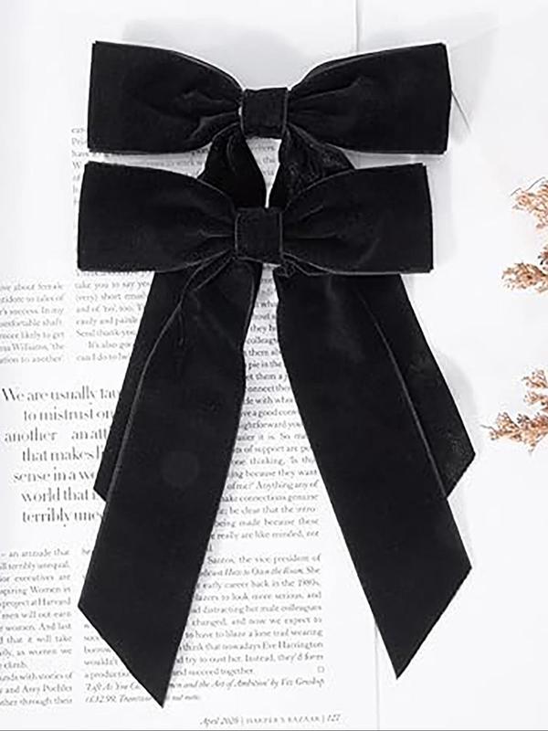 Solid Color Velvet Bow Decor Hair Clips, Cute Hair Accessories for Women & Girls, Minimalist Headwear Suitable for Thick Hair