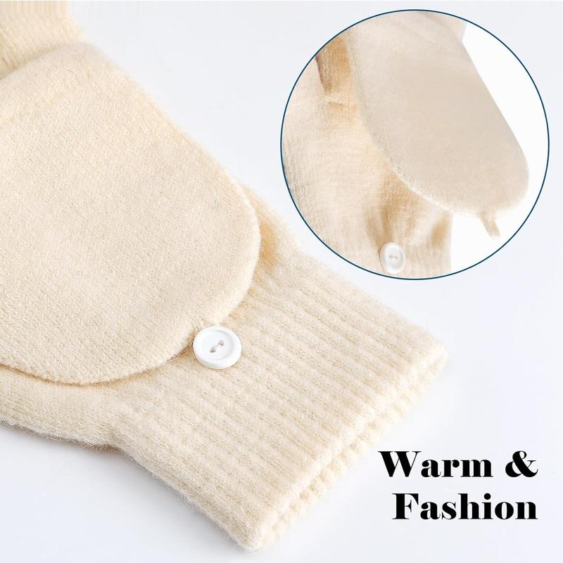 Winter Fingerless Gloves for Women, 2 Pairs Convertible Half Finger Womens Winter Gloves Mittens, Thick Warm Gloves