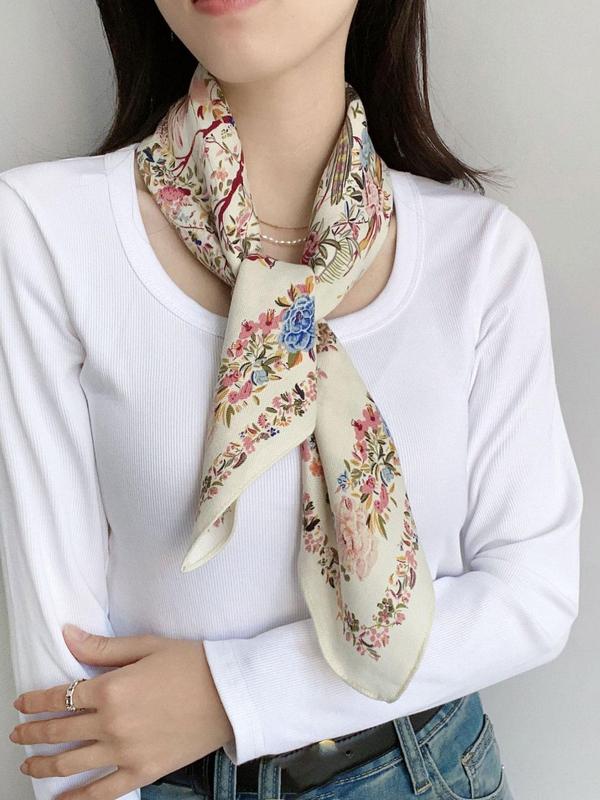 Women's Floral & Bird Pattern Scarf, Fashionable Colorblock Soft Comfortable Shawl for All Seasons, Elegant All-match Fashion Accessories for Daily Wear