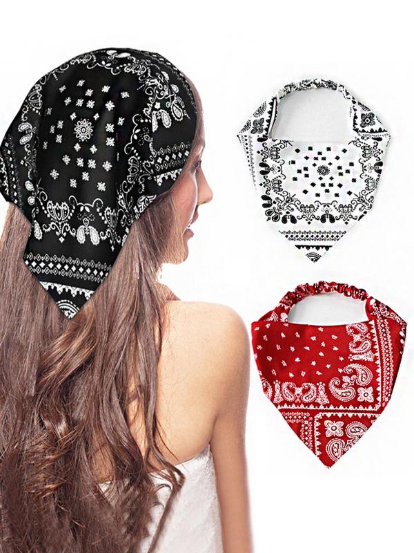 3pcs Women's Simple Style Paisley Print Kerchief, Casual Trendy Boho Style Hair Band, Hair Accessories For Party & Daily Use As Hairstyle Decoration