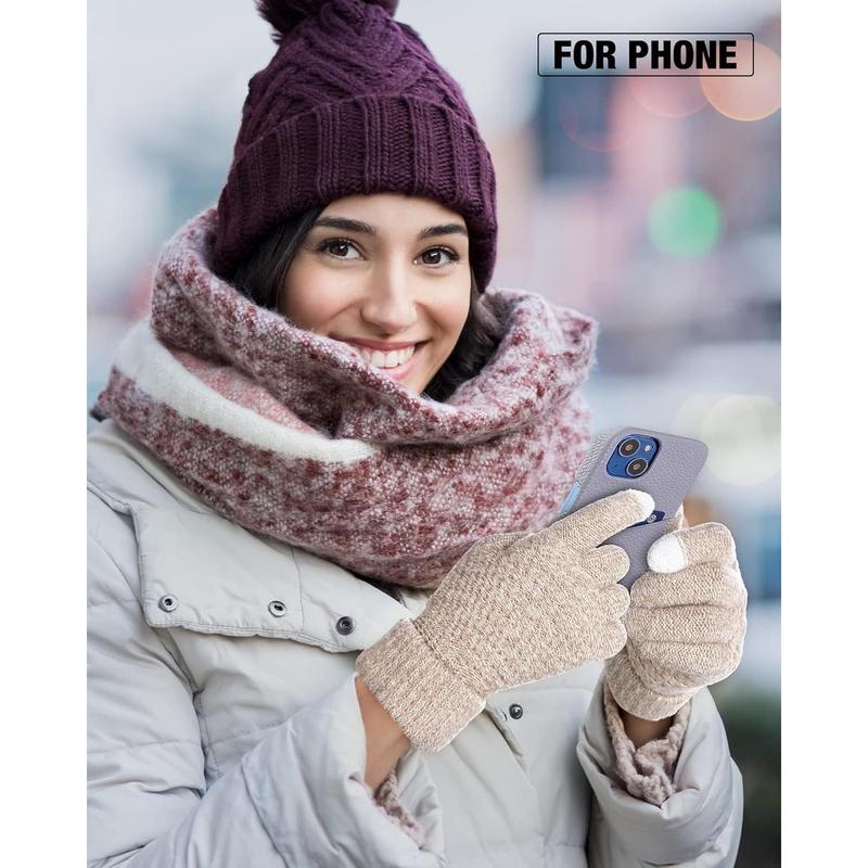 2 Pairs Women's Winter Touchscreen Gloves Warm Fleece Lined Knit Gloves Elastic Cuff Winter Texting Gloves