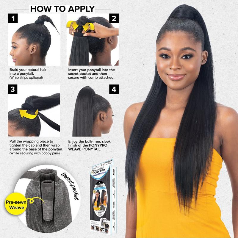 Shake N Go Weave Organique Pony Pro Ponytail Sleek Straight with Secret Pocket made by Pre-sewn Weave