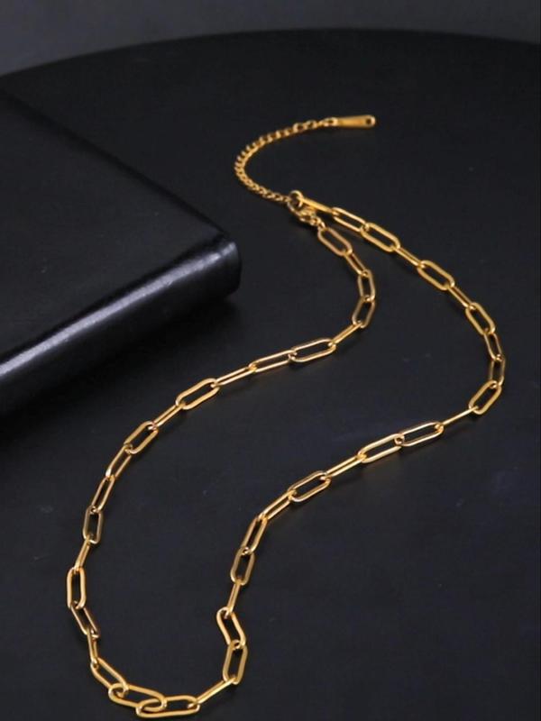 Punk Style Matching Chain Necklace, Stainless Steel Paperclip Design Necklace, Fashion Casual Jewelry Accessories for Men & Women