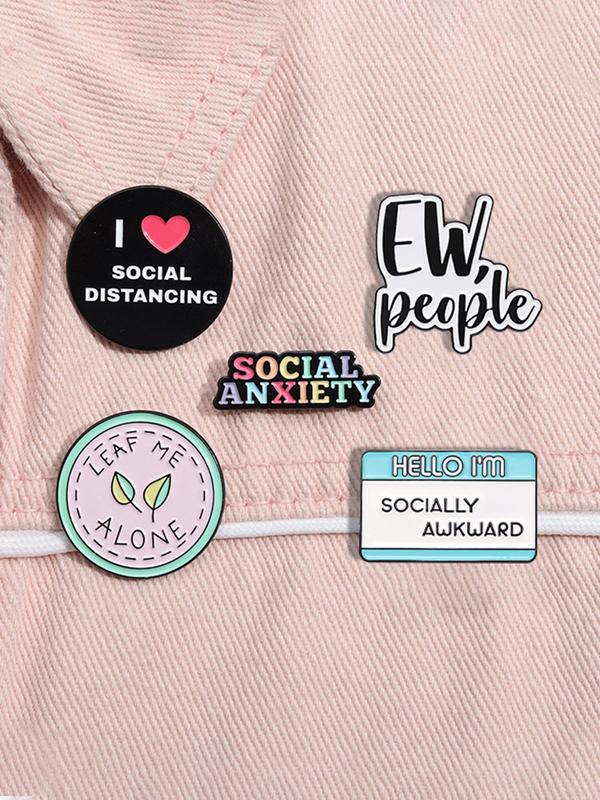 Social Anxiety Themed Brooch Set, Cute Cartoon Badge for Backpack & Clothes Collar, Fashion Accessories for Women & Men