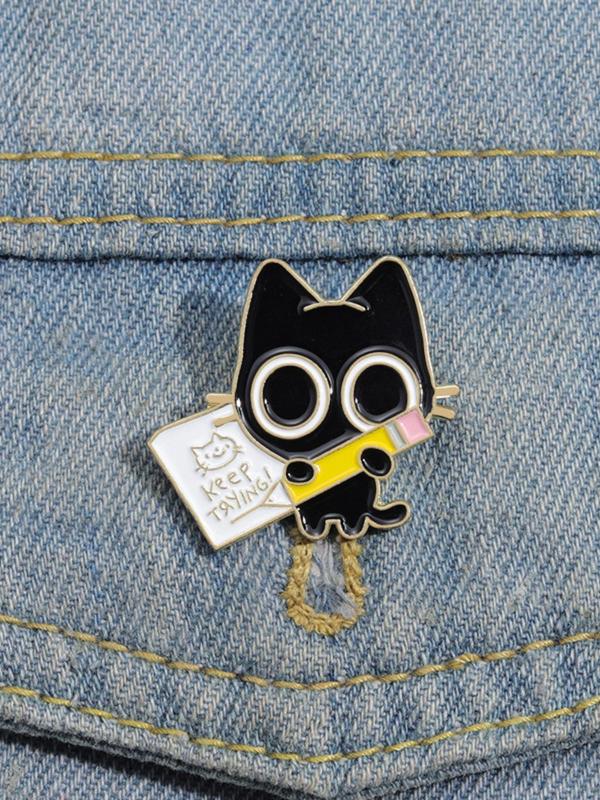 Cute Cat & Letter Design Brooch Pin, Fashion Alloy Badge for Daily Clothing Decor, Clothes Accessories for Men & Women