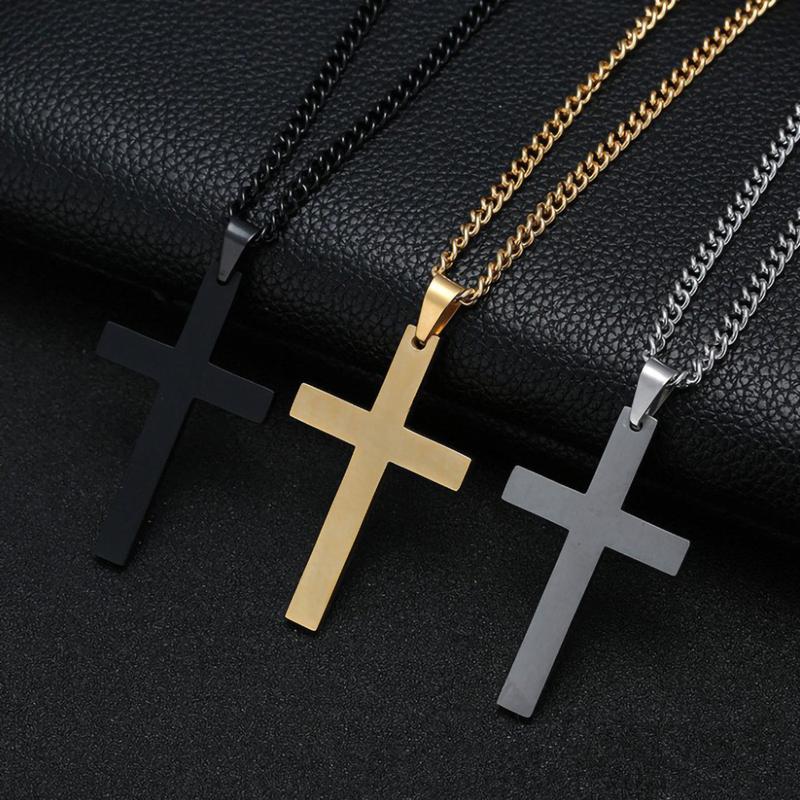 Cross Necklace for Men - Stainless Steel Silver Gold Black Plain Cross Pendant Necklace Simple Jewelry Gifts, 16-24 Inches Chain