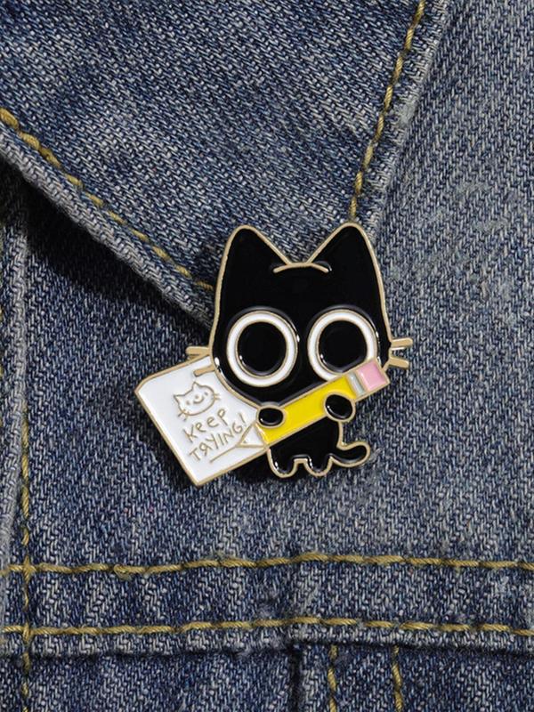 Cute Cat & Letter Design Brooch Pin, Fashion Alloy Badge for Daily Clothing Decor, Clothes Accessories for Men & Women