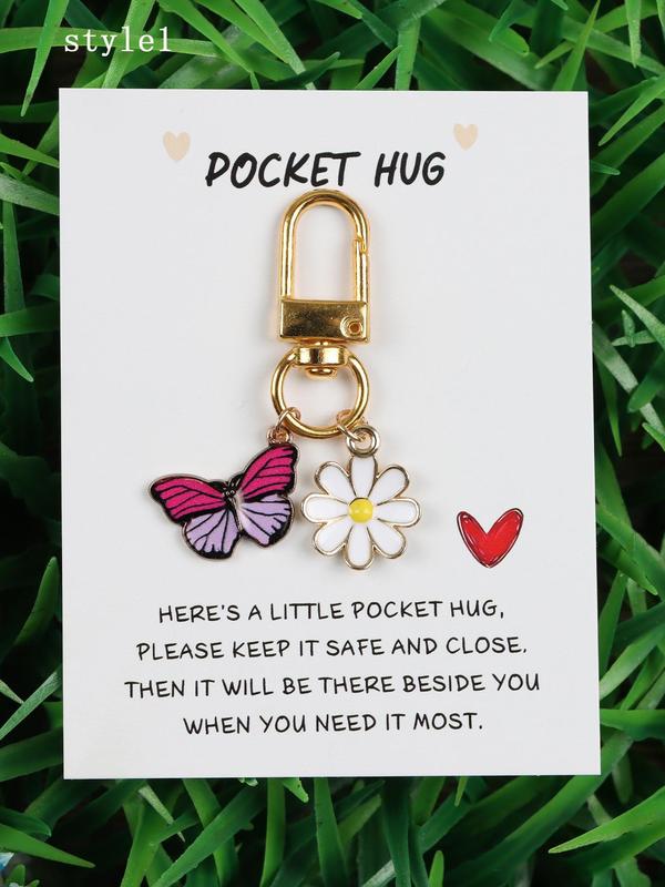 Butterfly & Flower Design Keychain with Card, Pocket Hug Mini Keychain for Women & Men, Fashion Accessories for Daily Use, Perfect Gift for Any Occasion