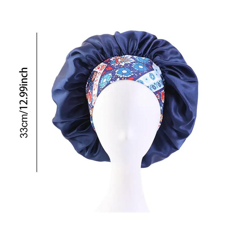 Floral Printed Satin Bonnet for Hair Treatment, Ethnic Style Stretchable Wide Brim Hair Care Beauty Perm Cap Hair Styling Tools, Birthday Gifts, Christmas Gift