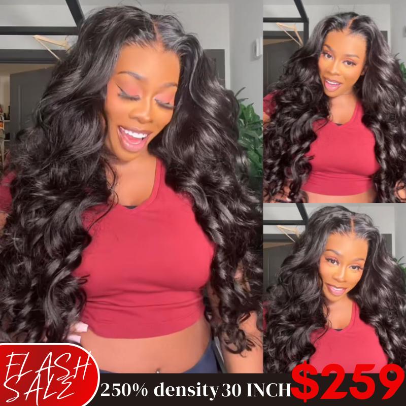 250% Density Lace Front Loose Wave 6x4 Glueless Pre-cut Pre bleached Wigs with Curtain Bangs Glueless Lace Body Wave Wig For Women-Amanda Hair Shop