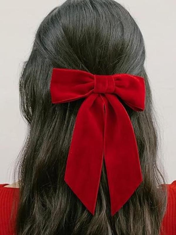 Solid Color Velvet Bow Decor Hair Clips, Cute Hair Accessories for Women & Girls, Minimalist Headwear Suitable for Thick Hair