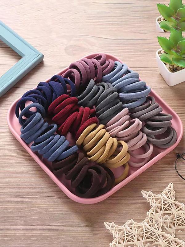 Solid Color Hair Tie (100pcs), High Stretch Hair Tie, Casual Simple Hair Accessories for Women & Girls, Minimalist Headwear Suitable for Thick Hair