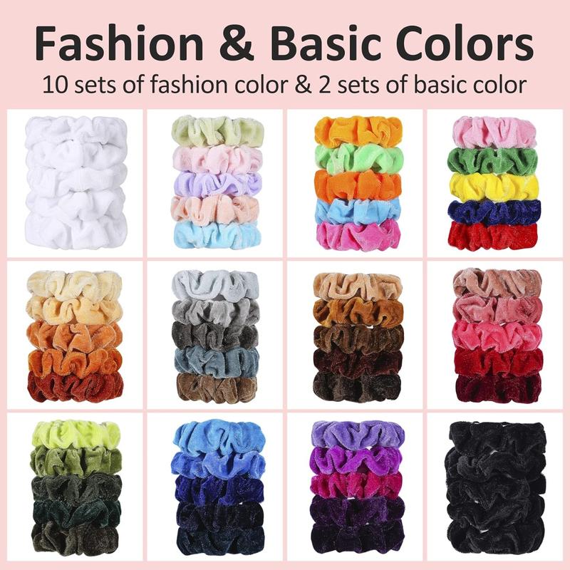 Hair Scrunchies - 60 Pack for Women, Girls - Bulk Scrunchie Hair Ties No Damage Scrunchy Hair Bands Ponytail Holders for Thick, Curly, Thin, Fine Hair