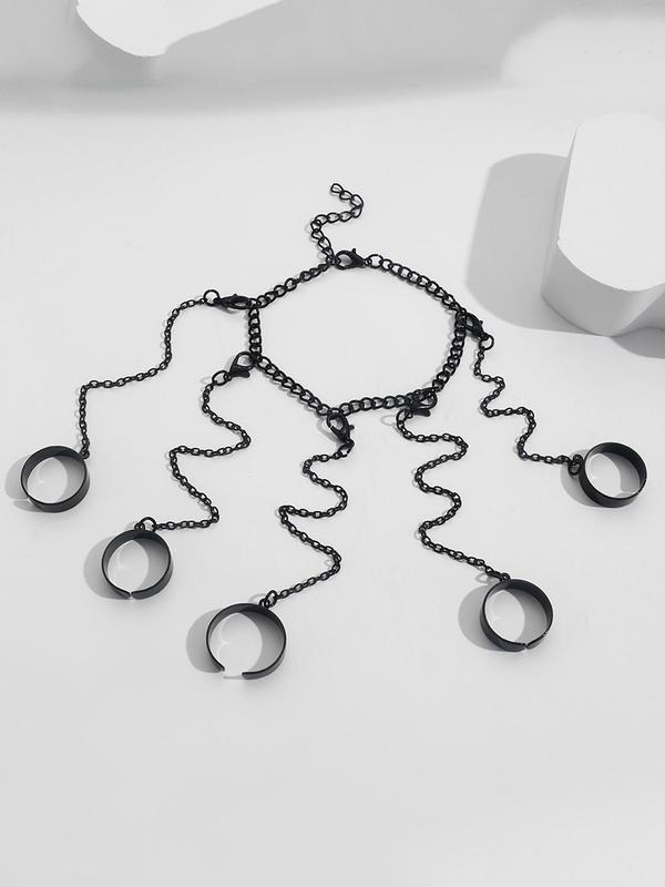 Punk Style Finger Ring Link Bracelet, Summer Casual All-match Detachable Ring Chain Bracelet, Hand Accessories for Women & Men