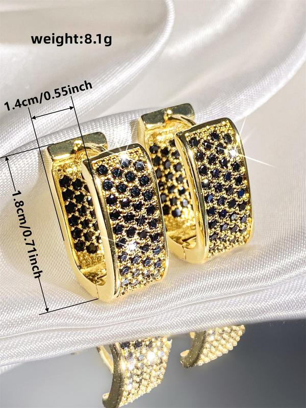 Geometric Rectangle Design Hoop Earrings, Luxury Jewelry Double Sided Inlaid Rhinestone Decorative Hoop Earrings, Shiny Fashion Personalized Accessories, Wedding Anniversary Party Holiday Jewelry Gifts for Women