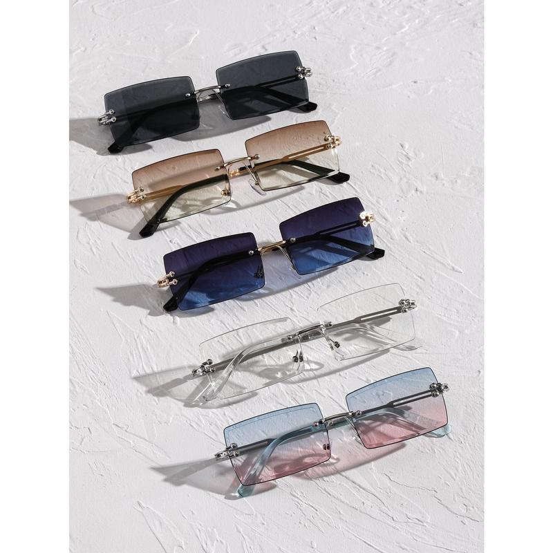 5pairs Men Rimless Square Lens Fashion Glasses Beach Accessories Glasses Shades