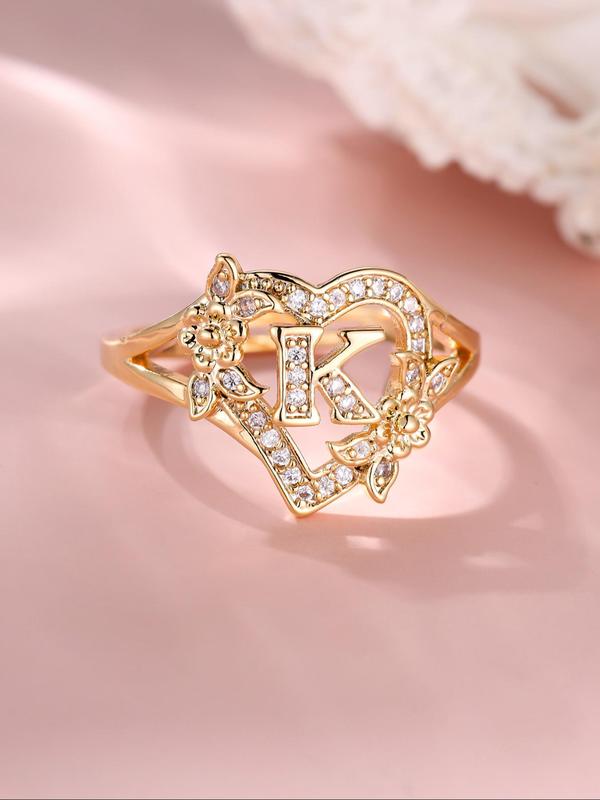 Fashion Letter & Flower Design Rhinestone Inlaid Promise Ring, Casual Matching Rings Jewelry for Party, Classic Trendy Accessories for Daily Wear