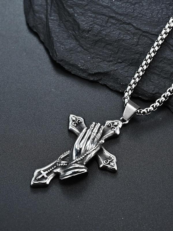 Vintage Cross Pendant Necklace for Men & Women, Stainless Steel Charm Necklace for Party, Daily Decor, Trendy All-match Goth Jewelry for Birthday Gift