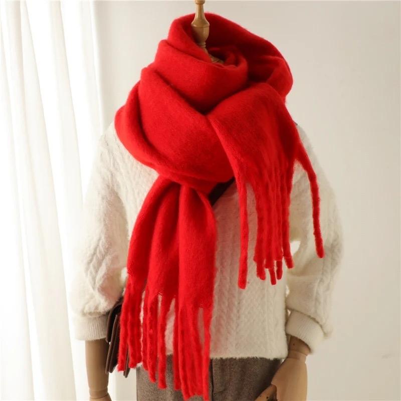 Women's Cashmere Winter Scarf - Solid Color Pashmina Wrap with Big Tassel Shawl and Long Poncho