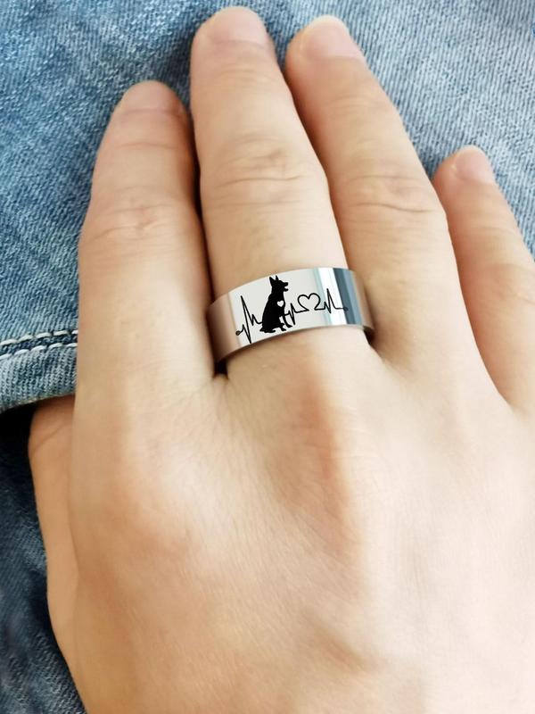 Heartbeat Dog Pattern Ring,  Stainless Steel Band Ring, Fashion Jewelry Accessories for Men & Women, Gift for Anniversary, Birthday