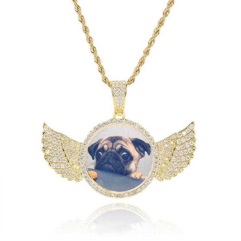 PAG&MAG Hip hop memory Angel Wings Round Photo pendant Copper inset zircon DIY creative picture frame necklace jewelry synthetic